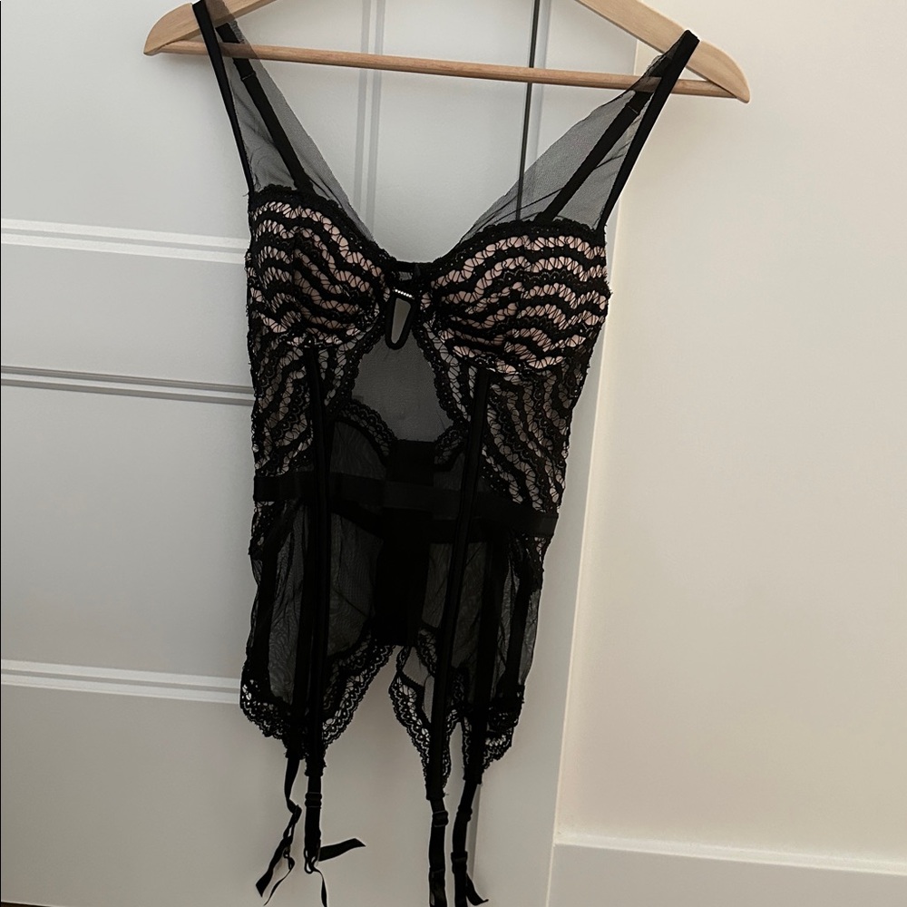 Victoria's Secret Black and Pink Lace Corset